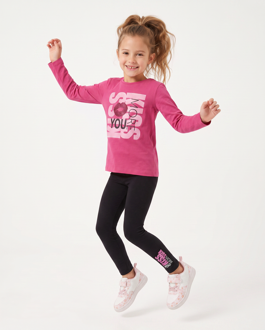 Set due pezzi bambina: T-shirt e leggings - Fuxia