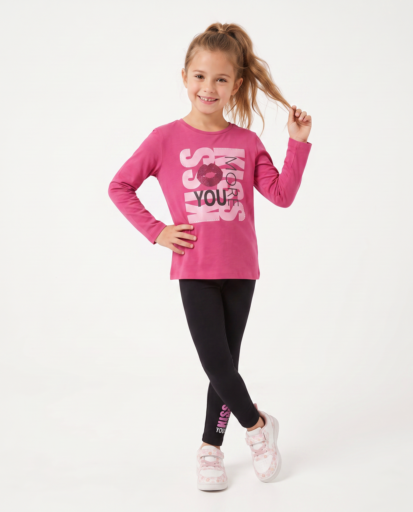 Set two pieces for girls: T-shirt and leggings - Fuxia