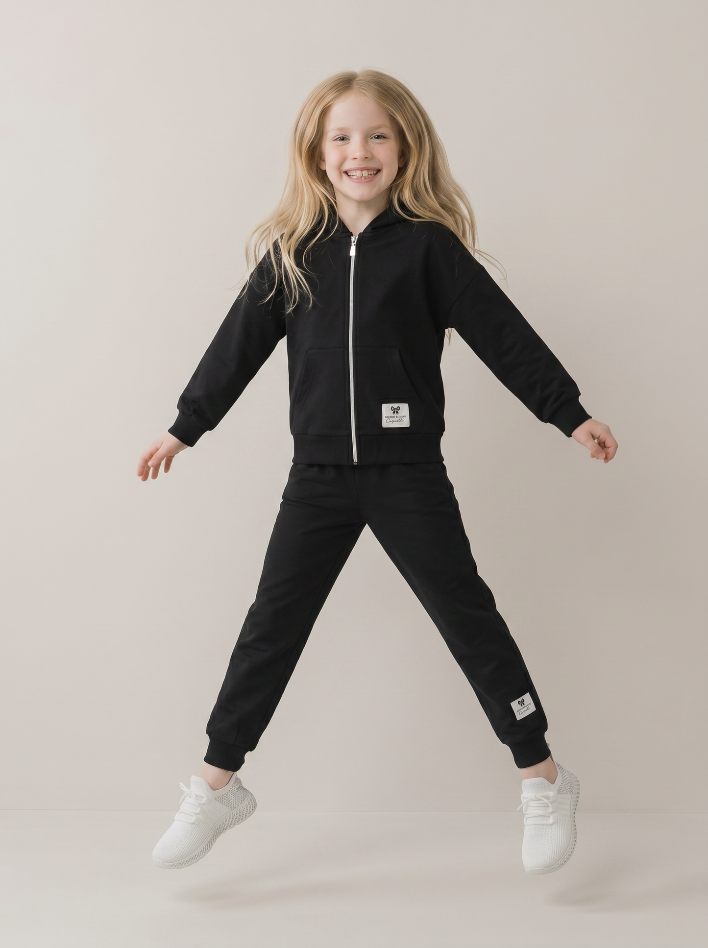 Felpa in french terry con zip e cappuccio - Nero