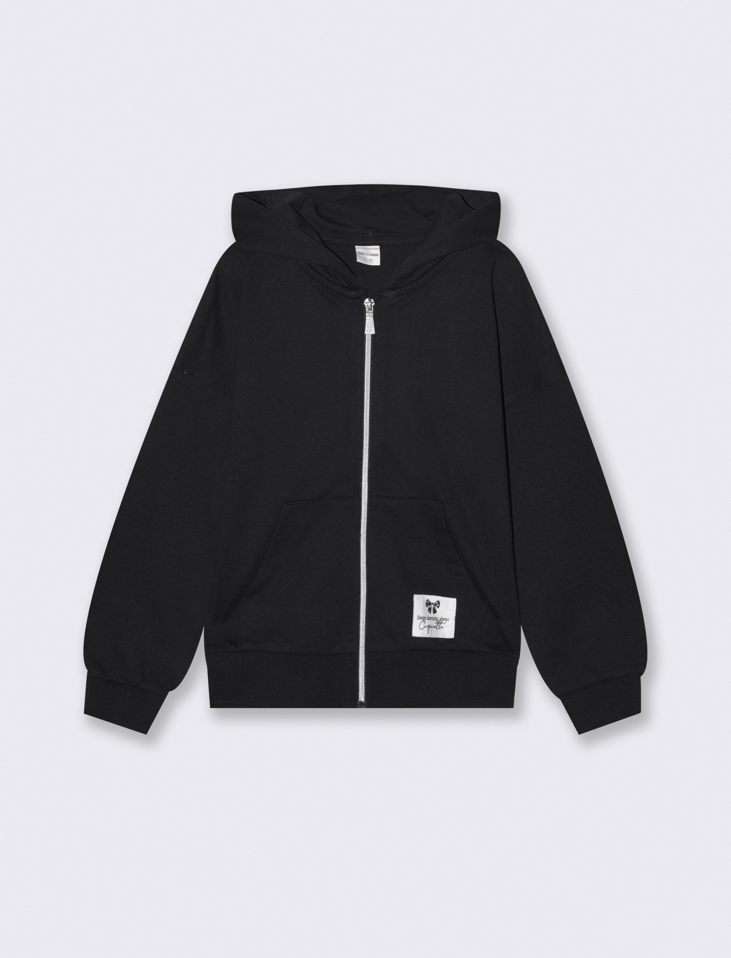 Felpa in french terry con zip e cappuccio - Nero