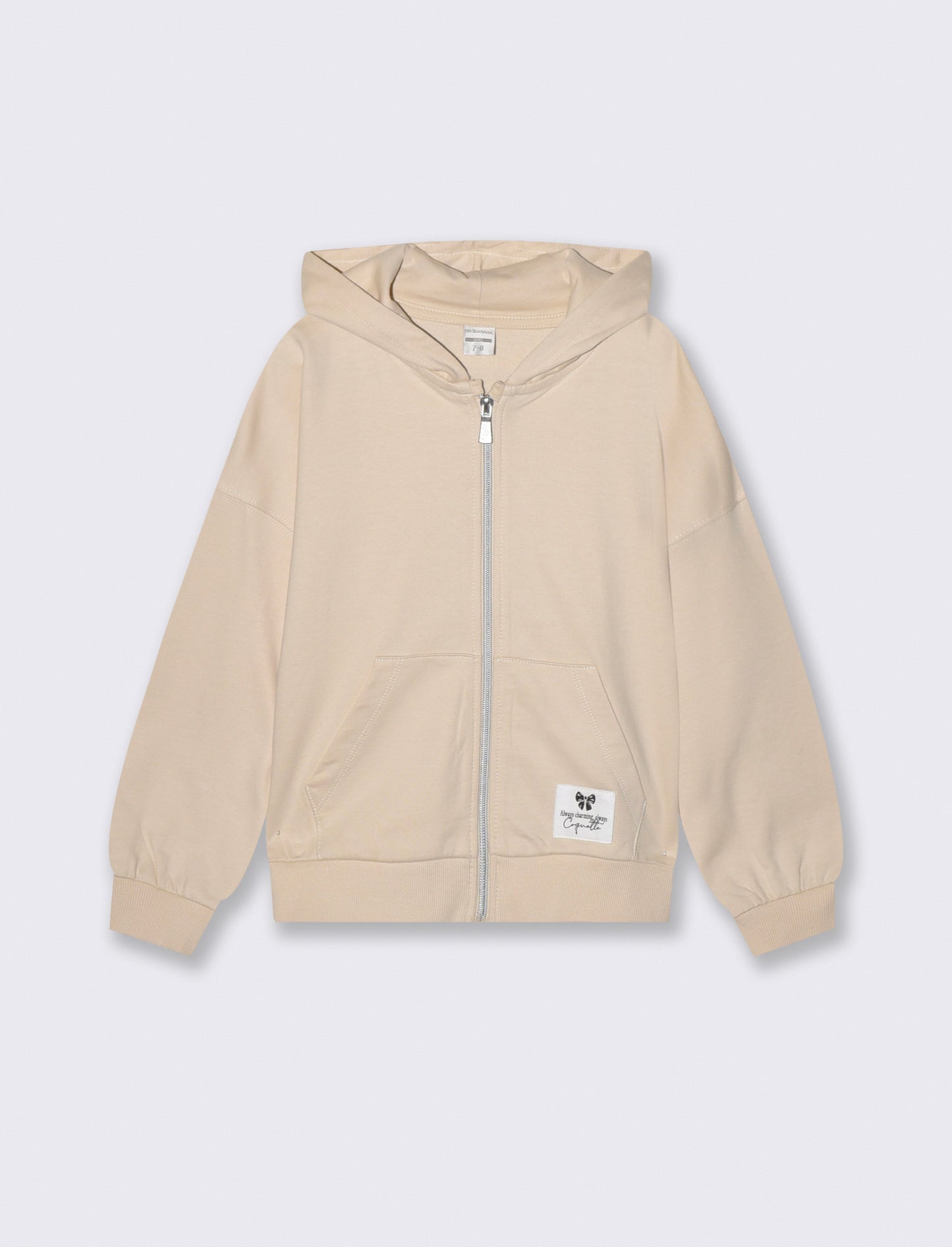 Felpa in french terry con zip e cappuccio - Beige