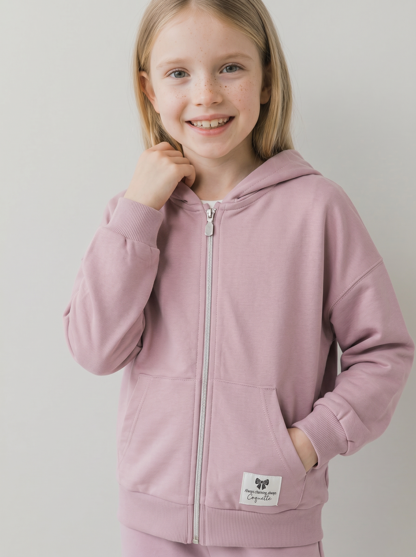 Hooded zip-up sweatshirt in French terry - Pink