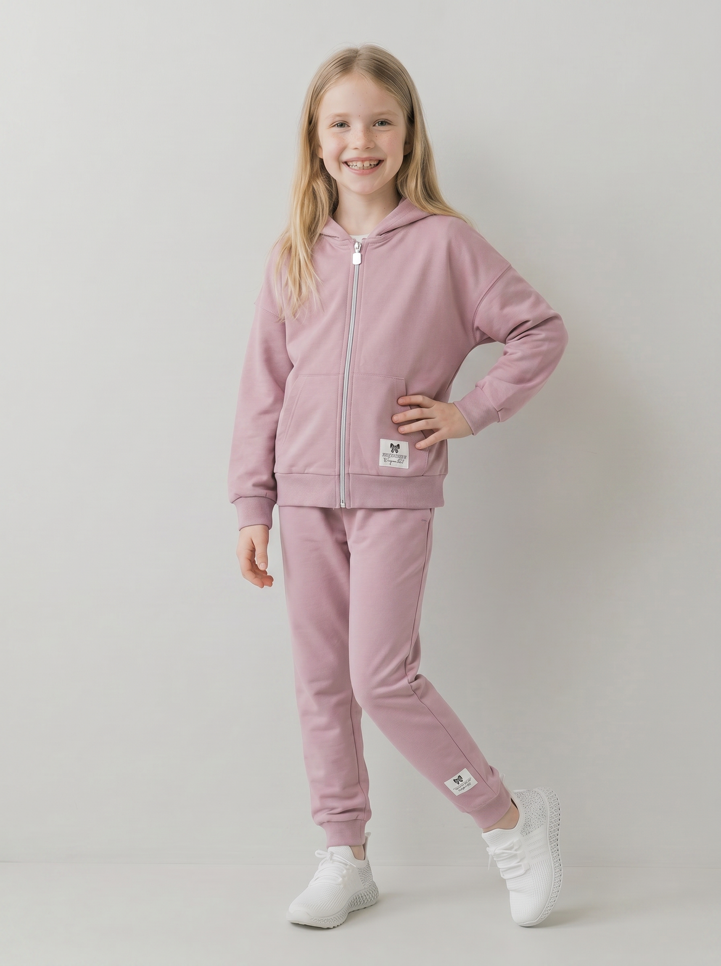 Hooded zip-up sweatshirt in French terry - Pink