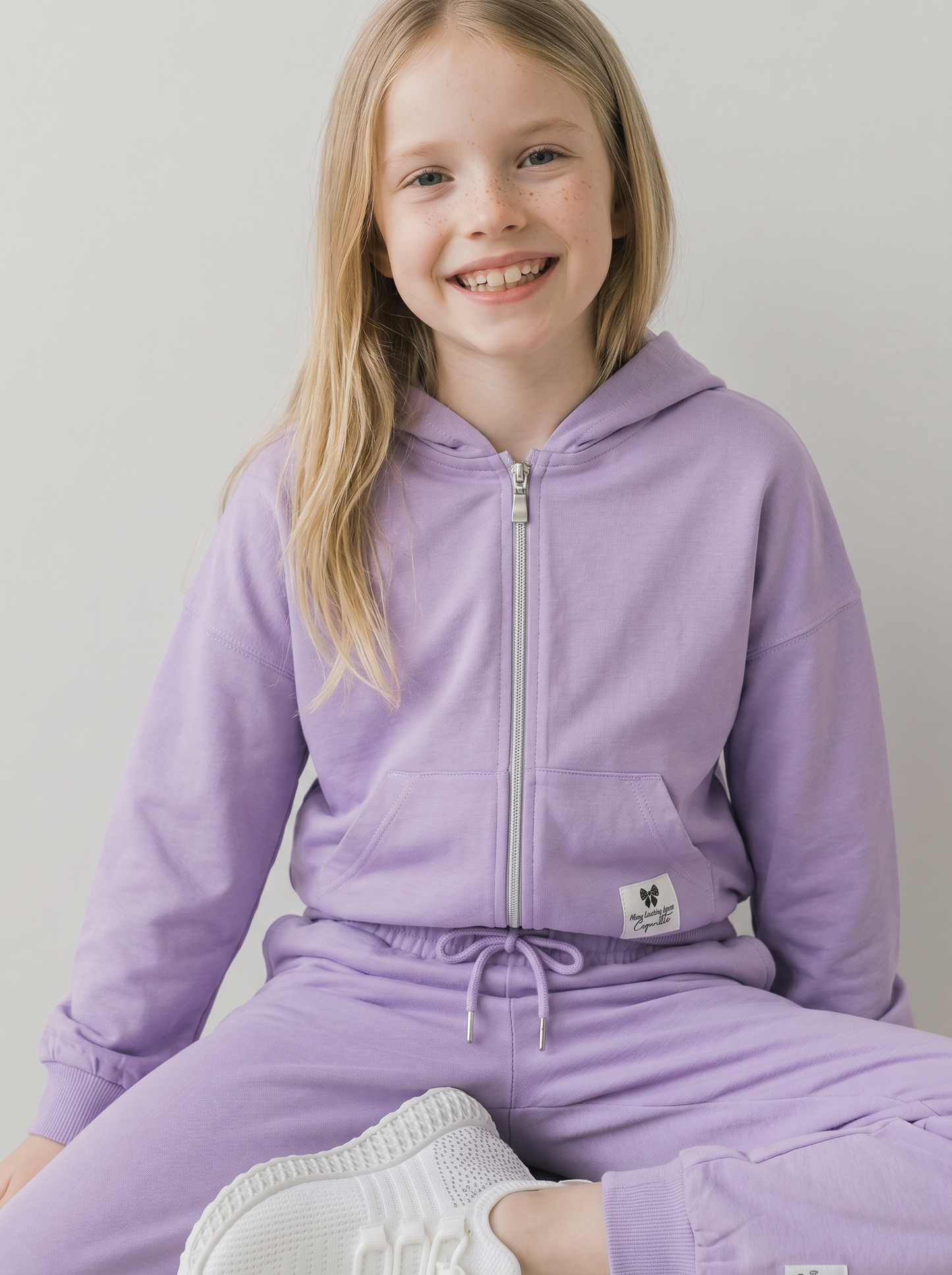 Hooded zip-up sweatshirt in French terry - Purple