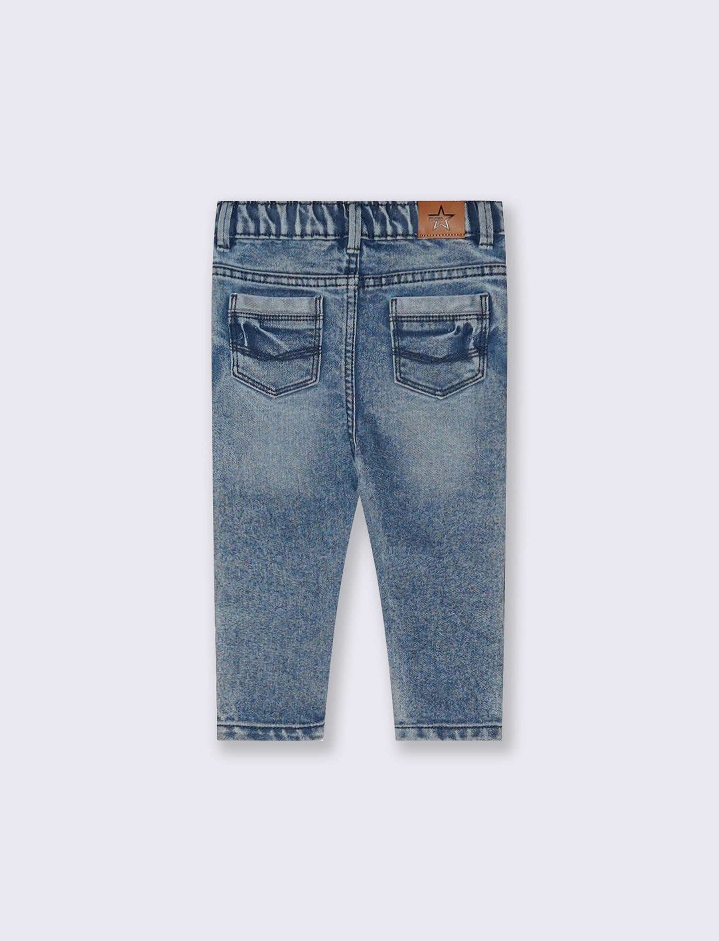 Straight jeans in elastic denim with distressed details - Blue