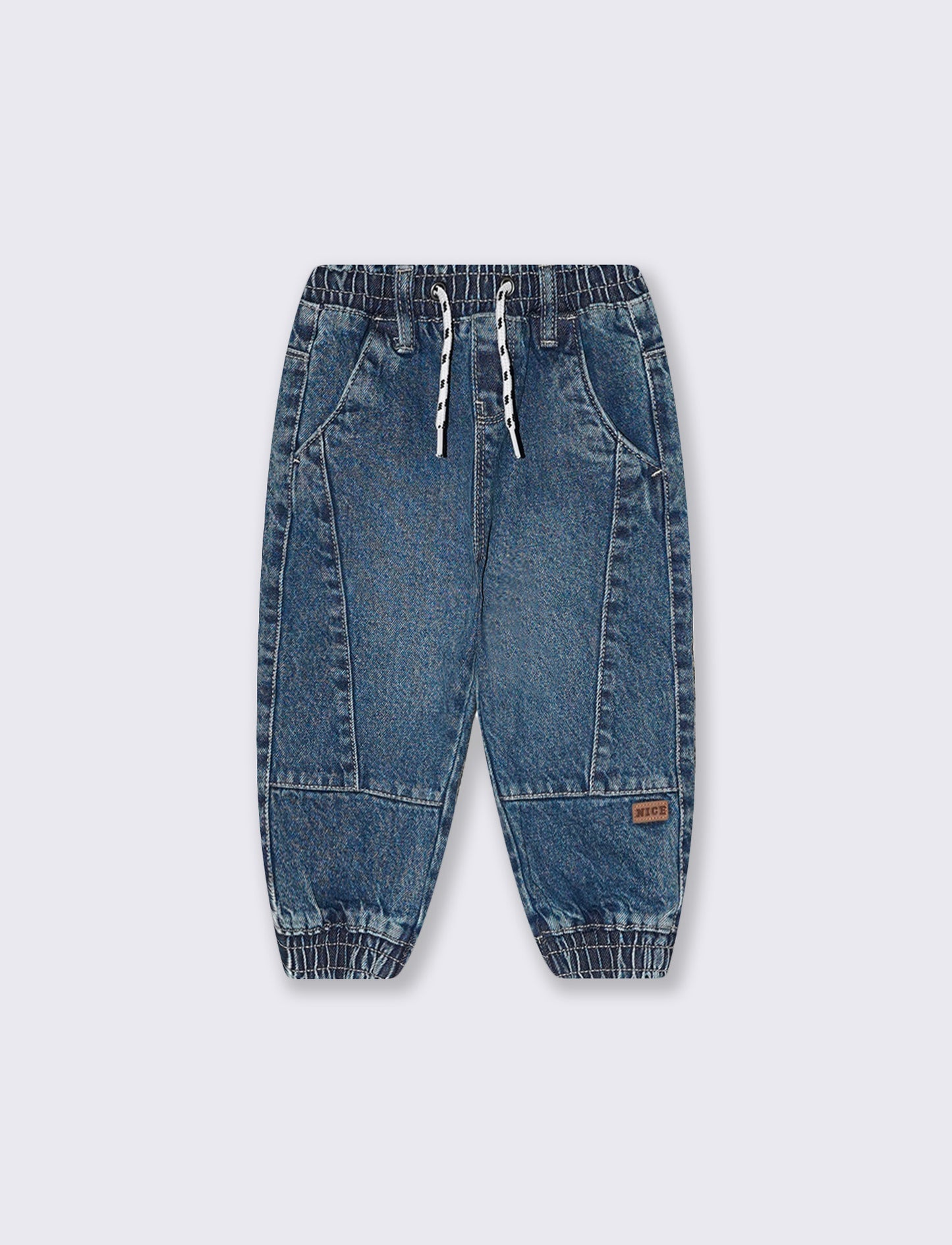 Denim jeans with drawstring and patch - Blue