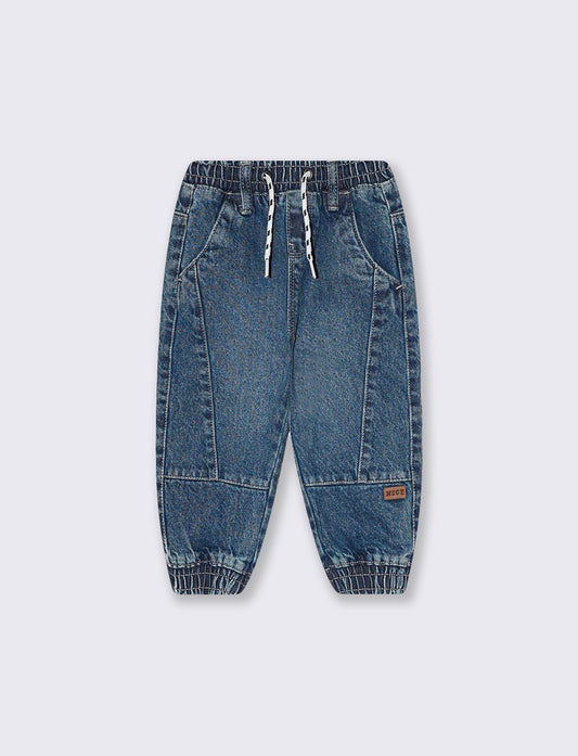Jeans in denim con coulisse e patch - Denim
