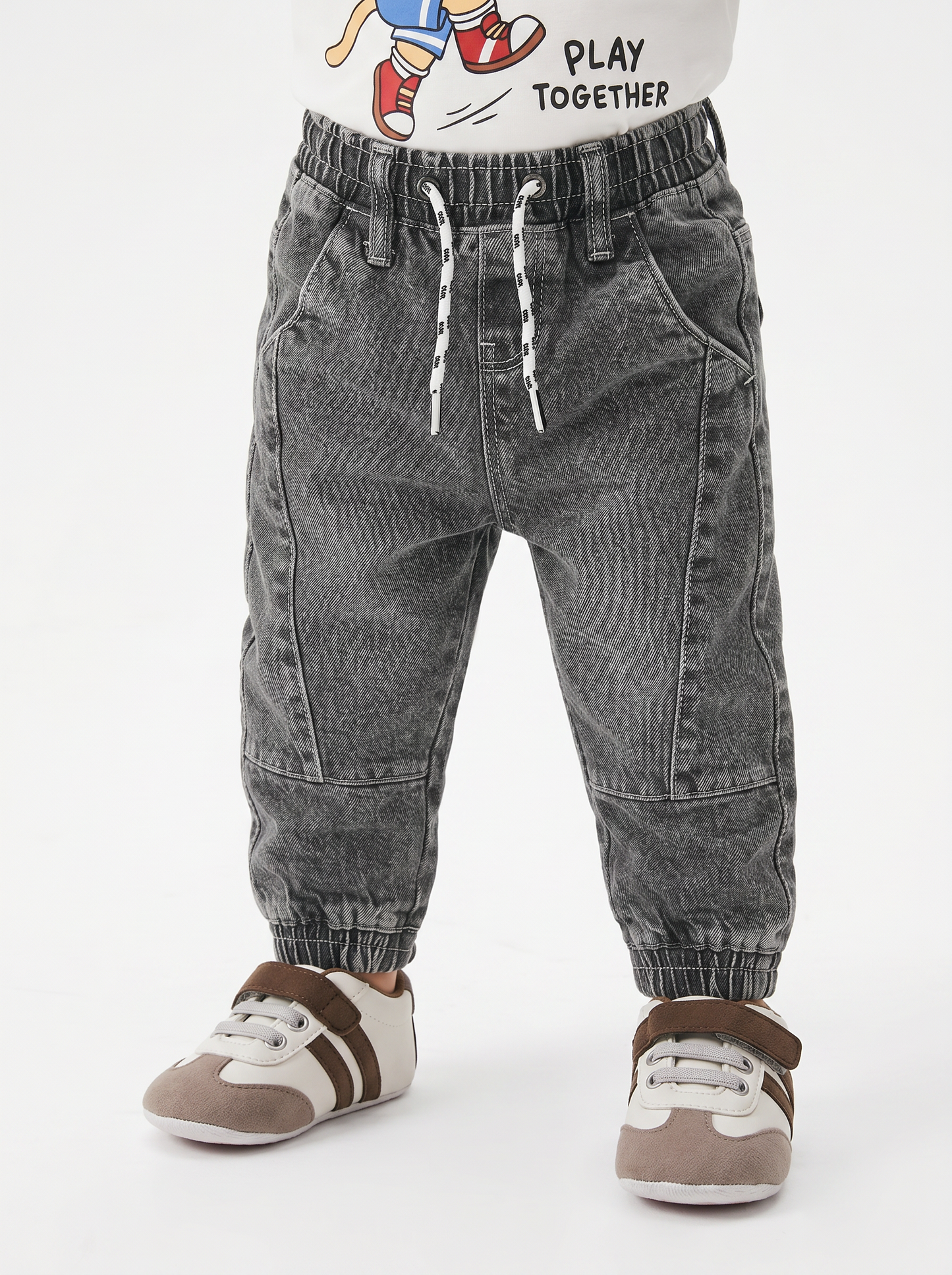 Denim jeans with drawstring and patch - Grey