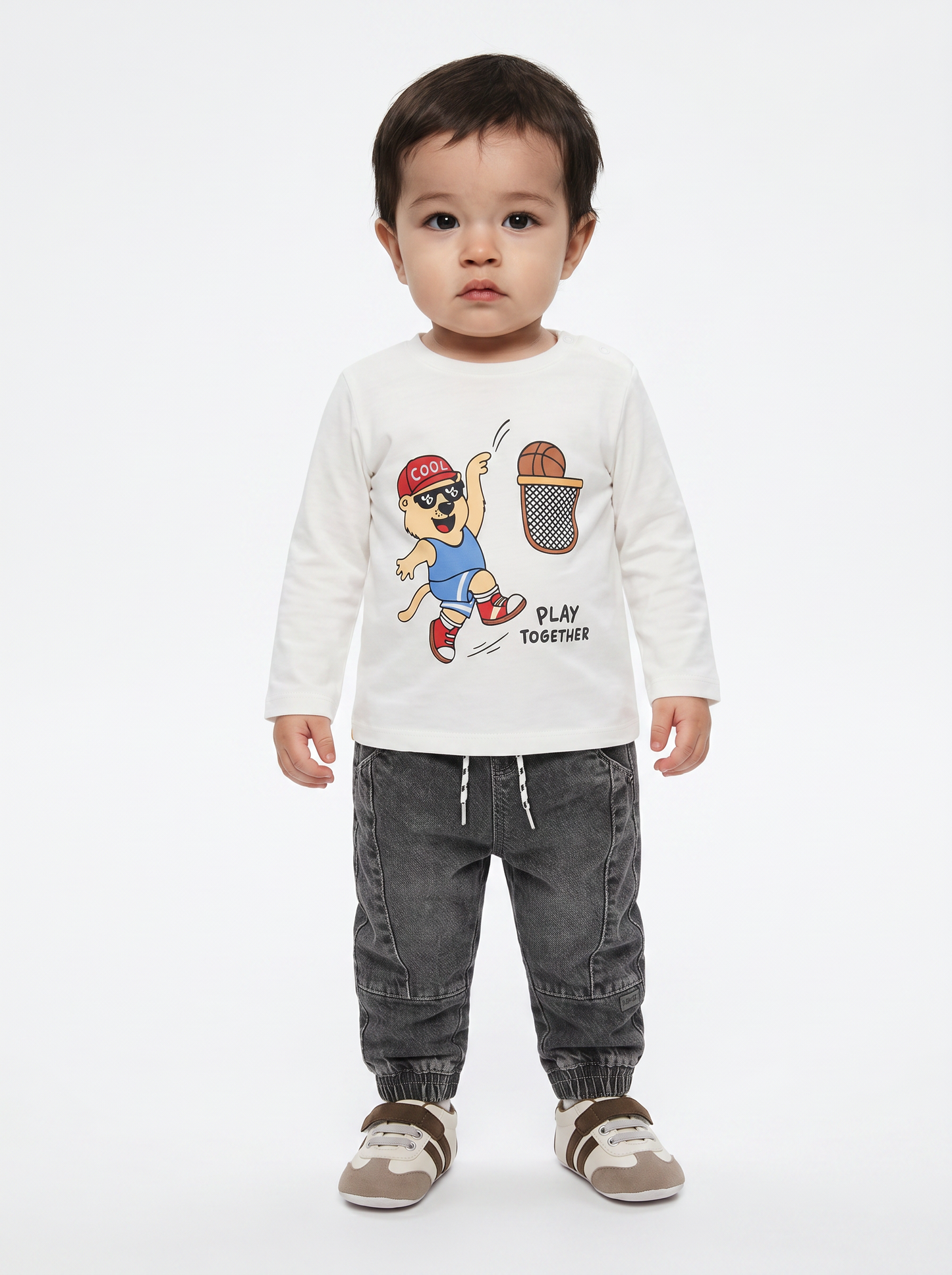 Denim jeans with drawstring and patch - Grey