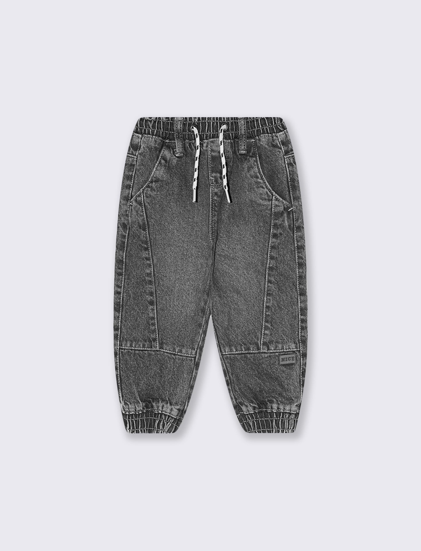 Denim jeans with drawstring and patch - Grey