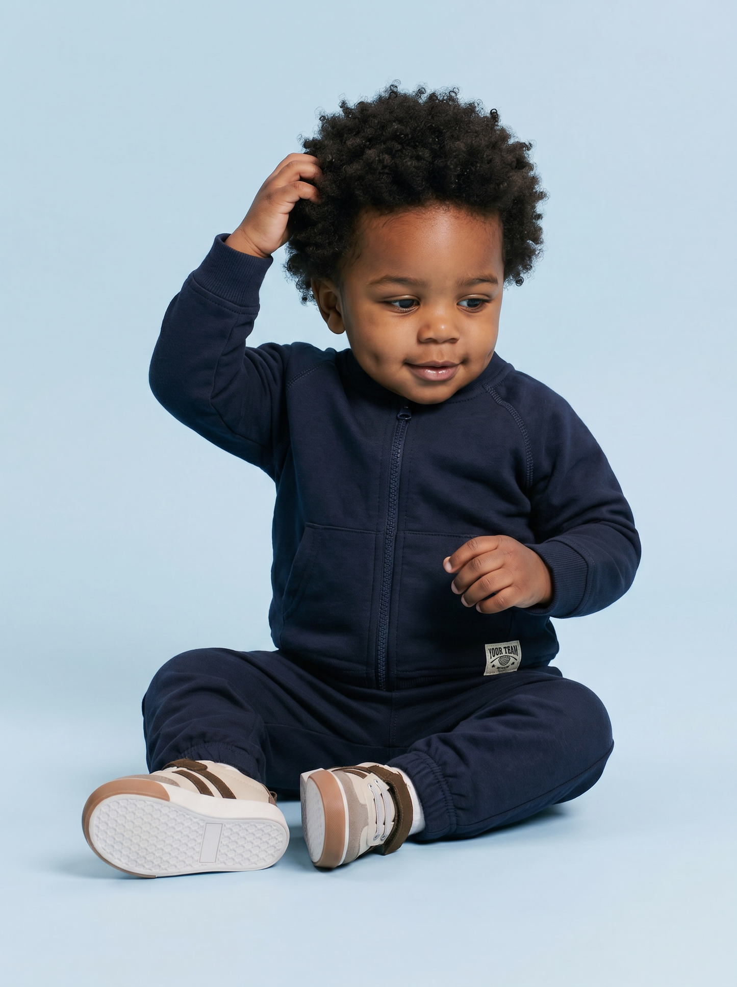 Felpa con zip e patch sul fondo - Blu