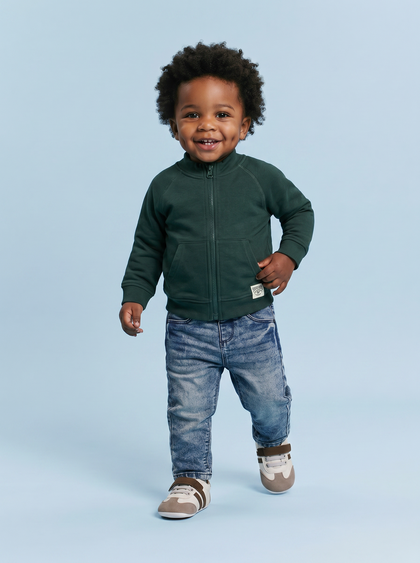 Zip-up hoodie with patch at the bottom - Green