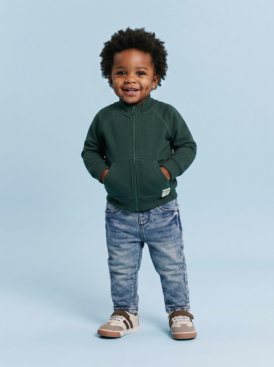 Felpa con zip e patch sul fondo - Verde abete