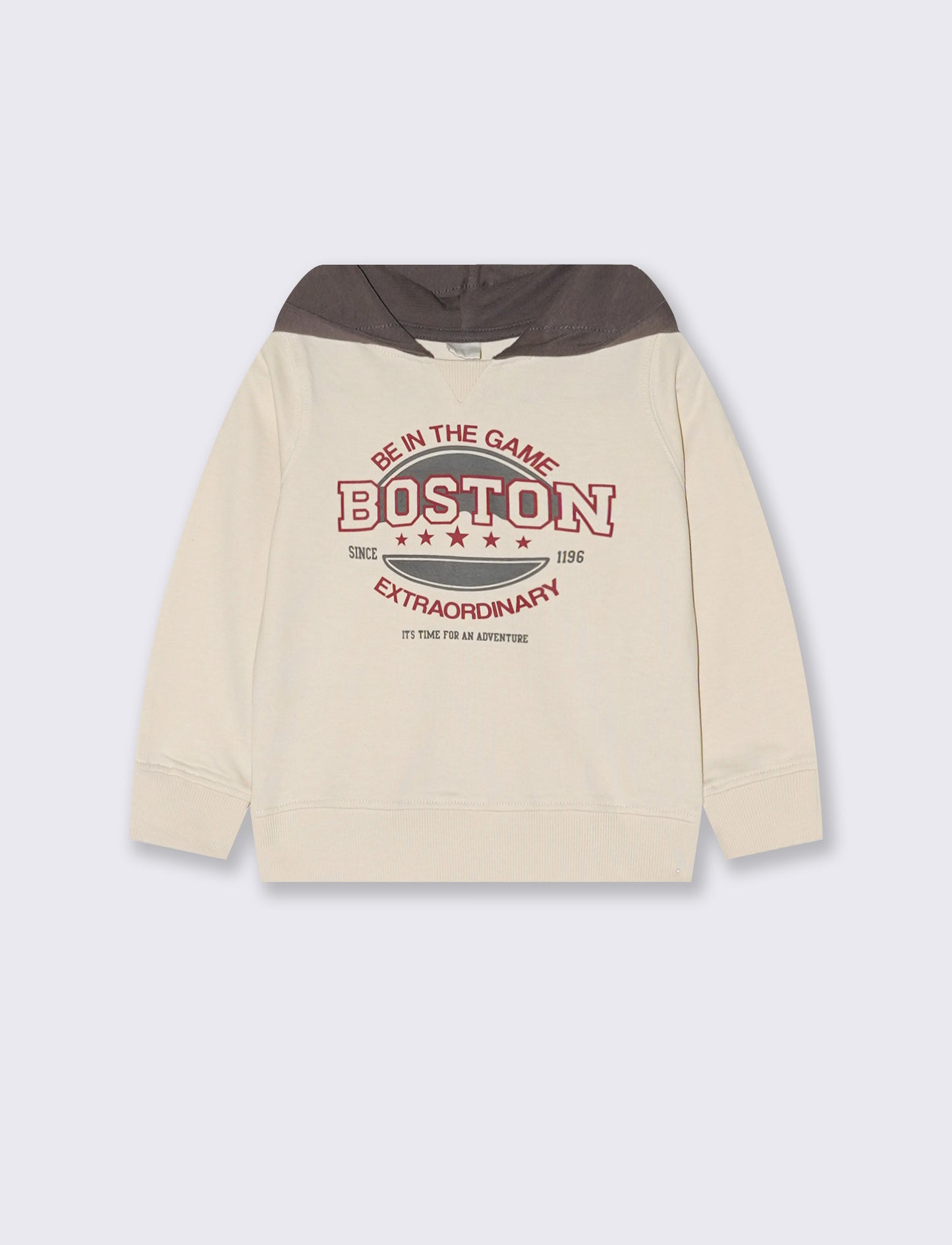 Felpa basica con cappuccio e stampa - Beige