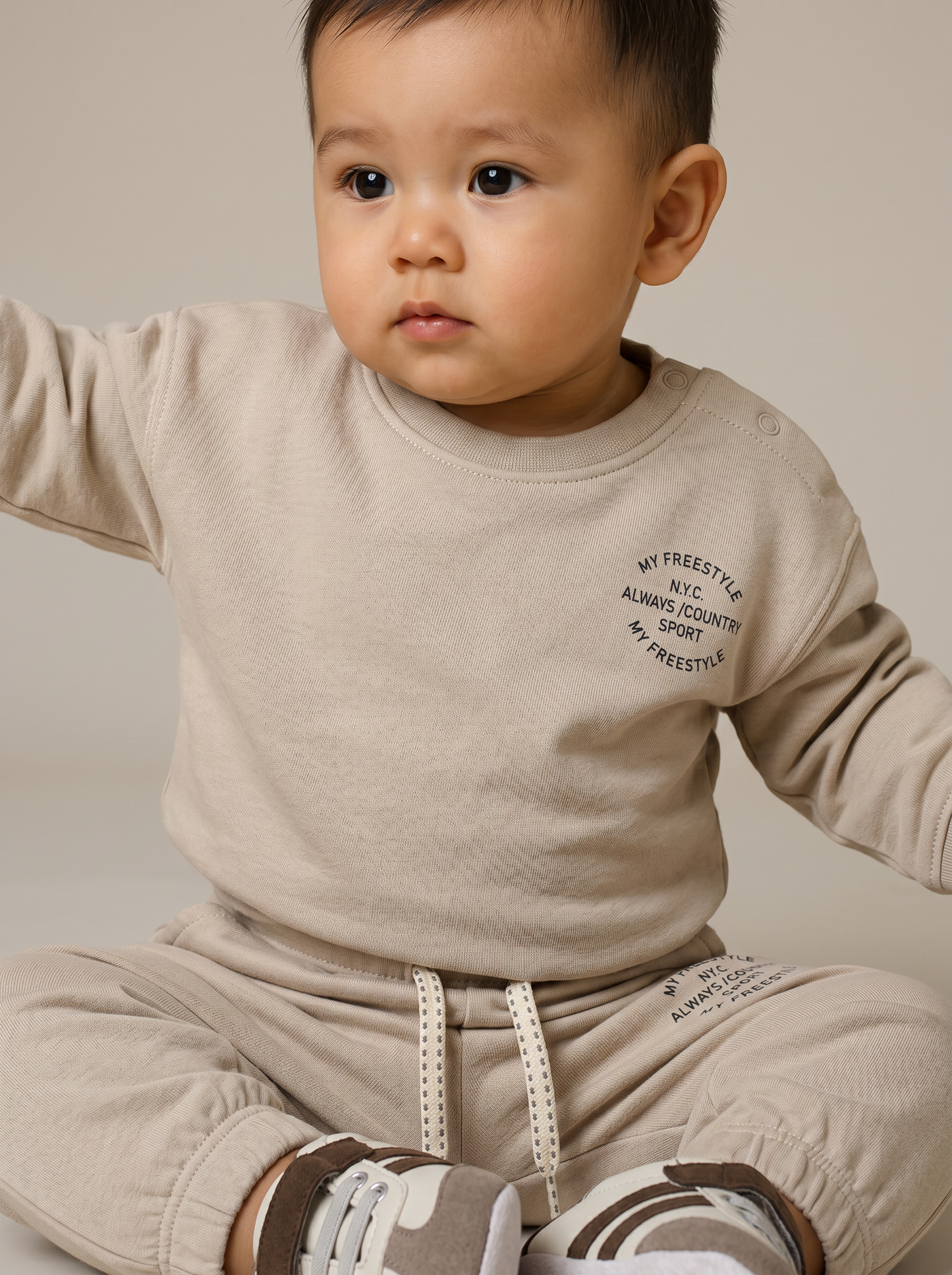 Felpa girocollo in cotone per neonato - Beige