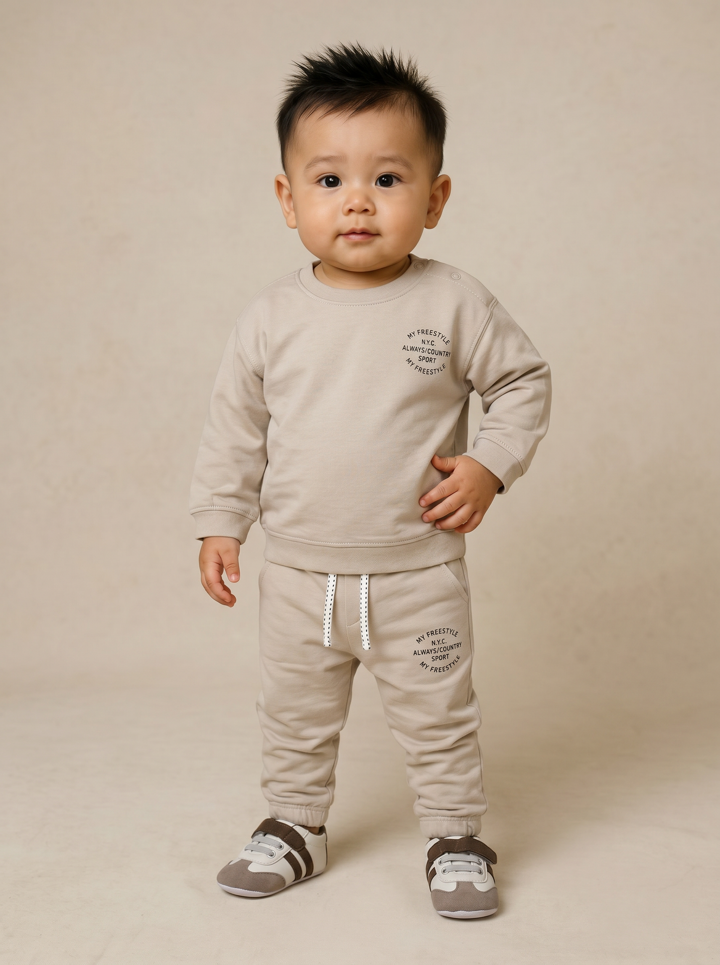 Felpa girocollo in cotone per neonato - Beige