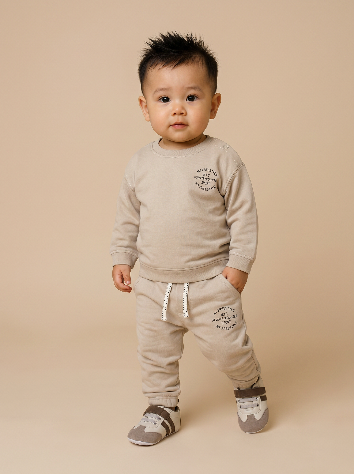 Felpa girocollo in cotone per neonato - Beige