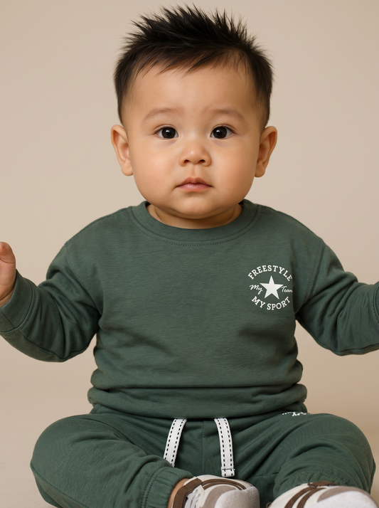 Felpa girocollo in cotone per neonato - Verde abete