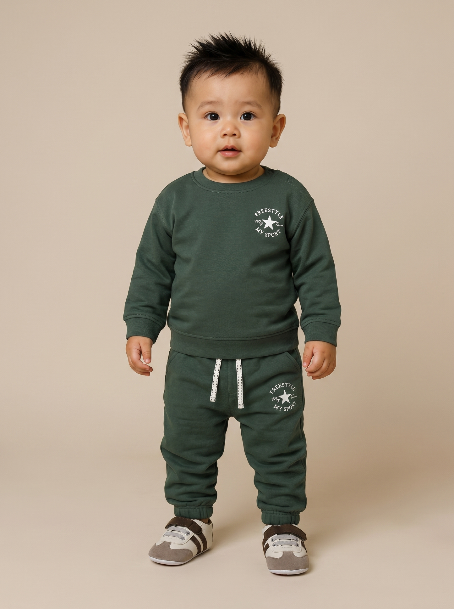 Felpa girocollo in cotone per neonato - Verde abete