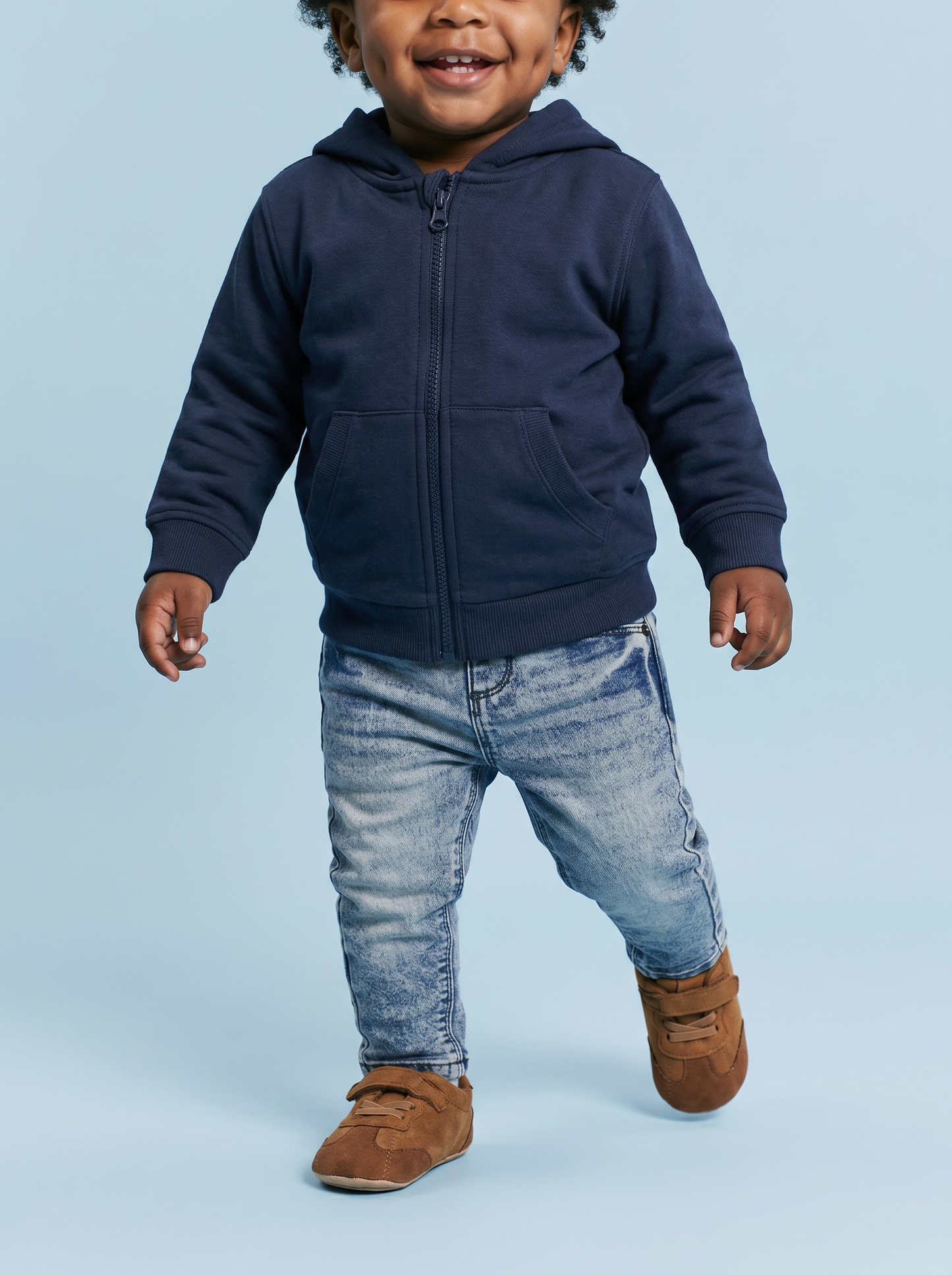 Zip-up hoodie with large pocket - Blue