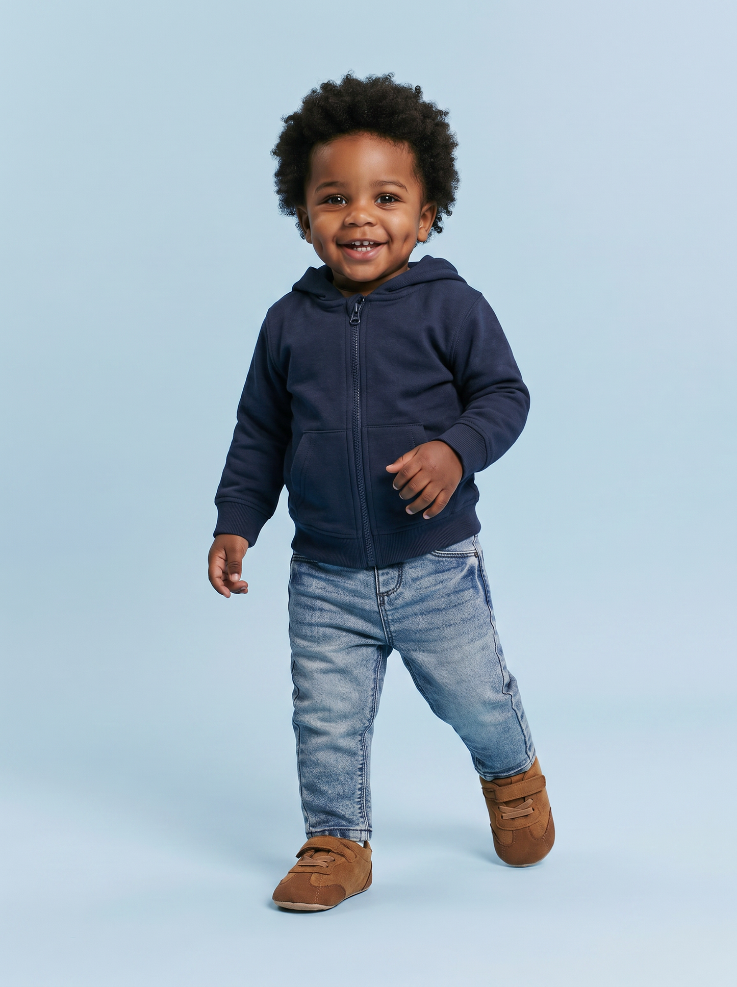 Zip-up hoodie with large pocket - Blue