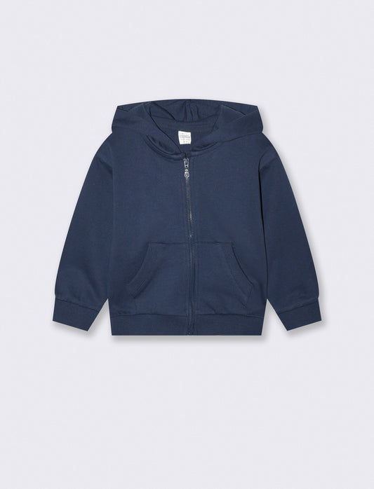 Felpa con zip, cappuccio e tascone - Blu
