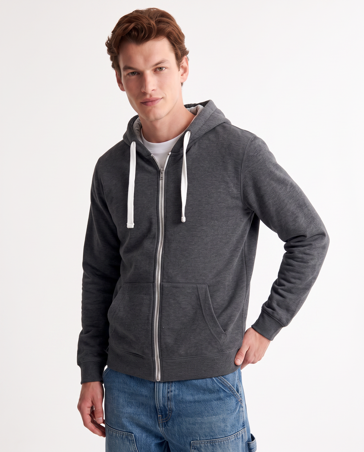 Melange zip-up hoodie - Black