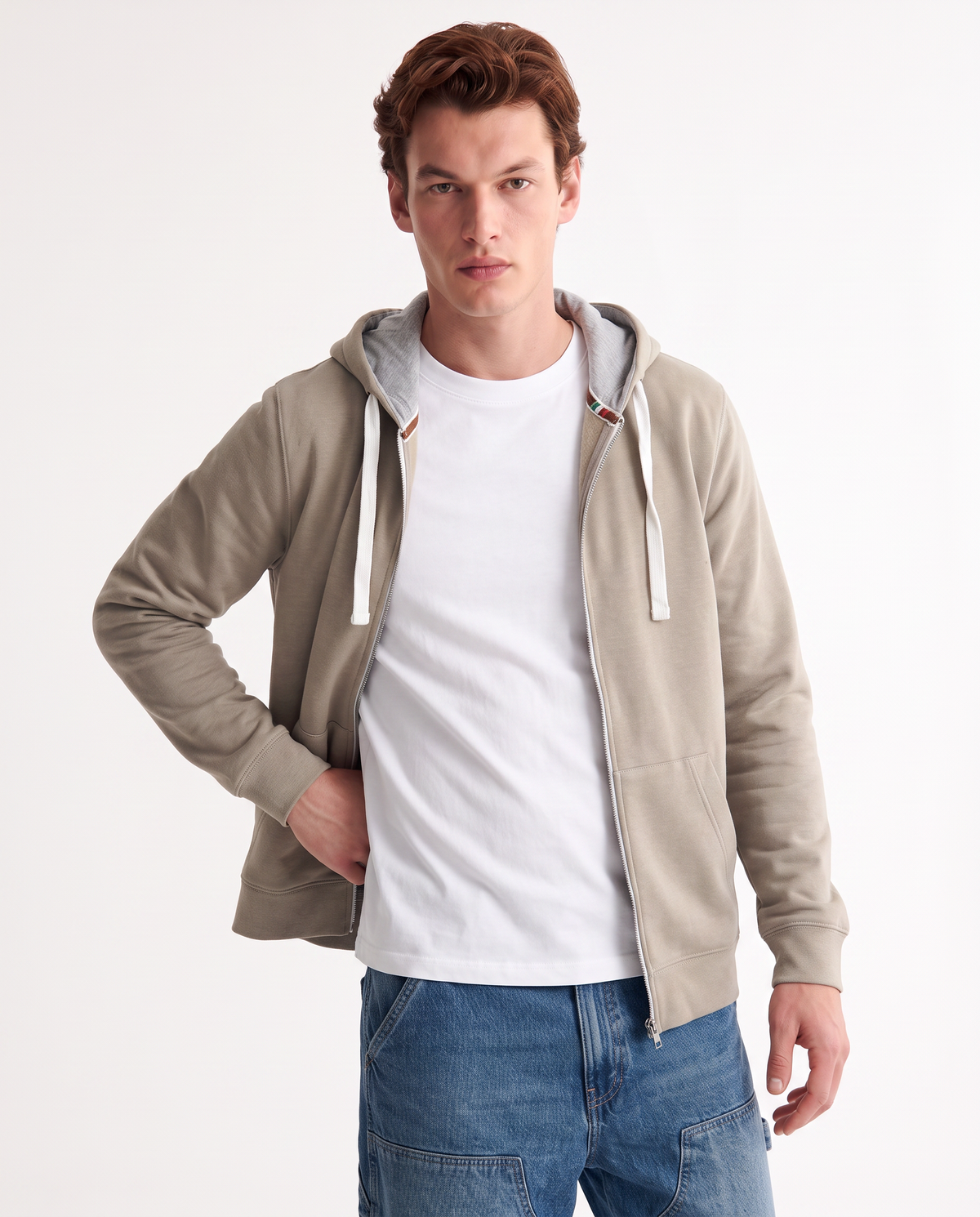 Melange zip-up hoodie - Beige