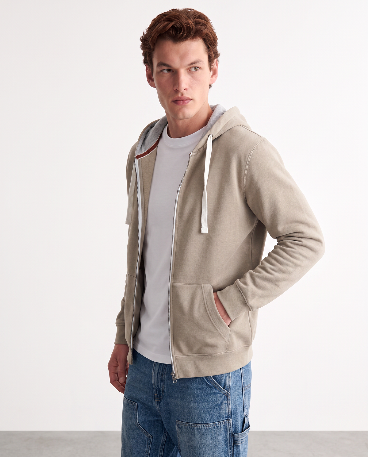 Melange zip-up hoodie - Beige