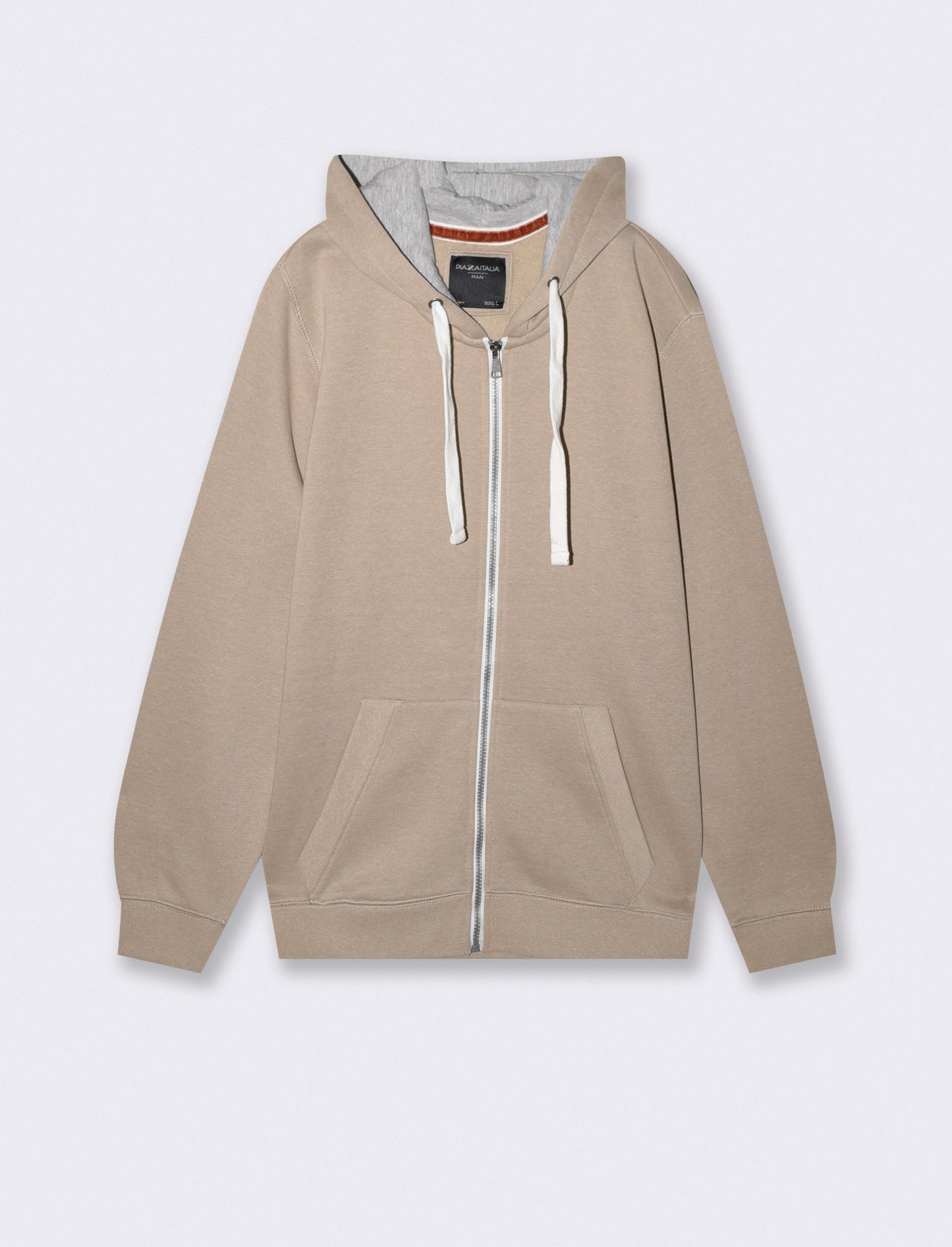 Felpa con cappuccio e cerniera melange - Beige