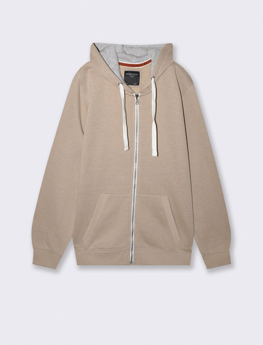 Felpa con cappuccio e cerniera melange - Beige