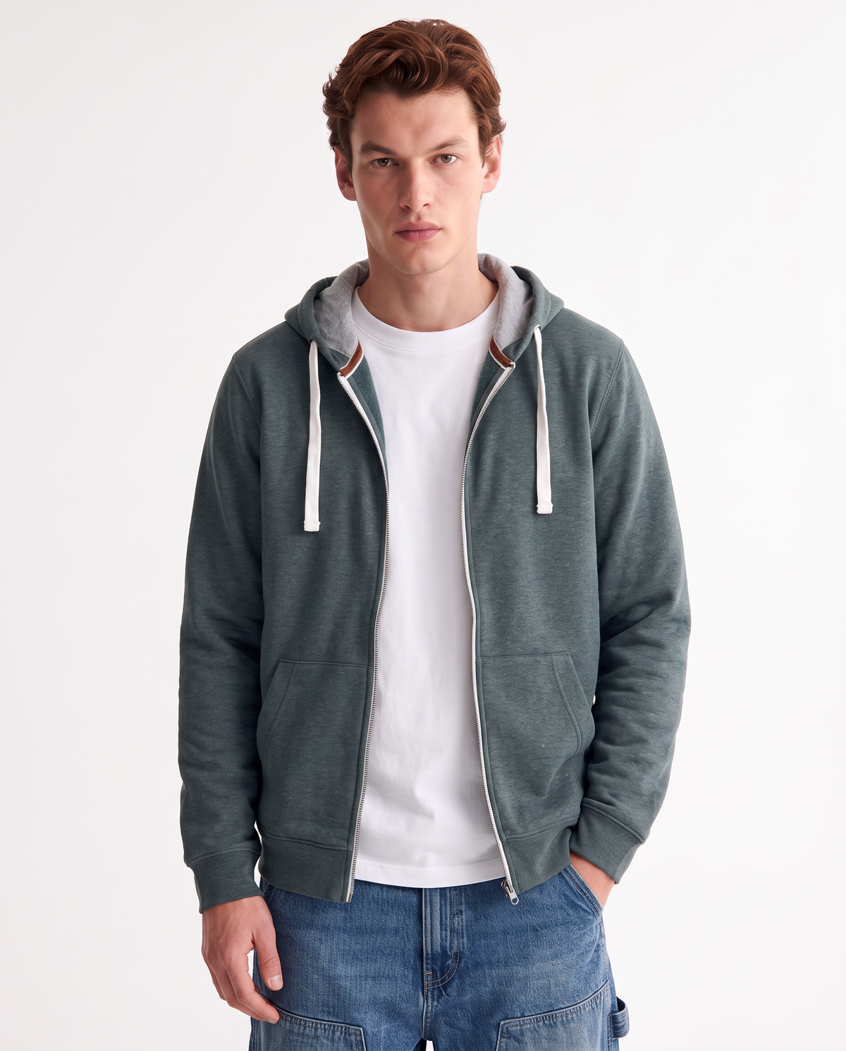 Melange zip-up hoodie - Green
