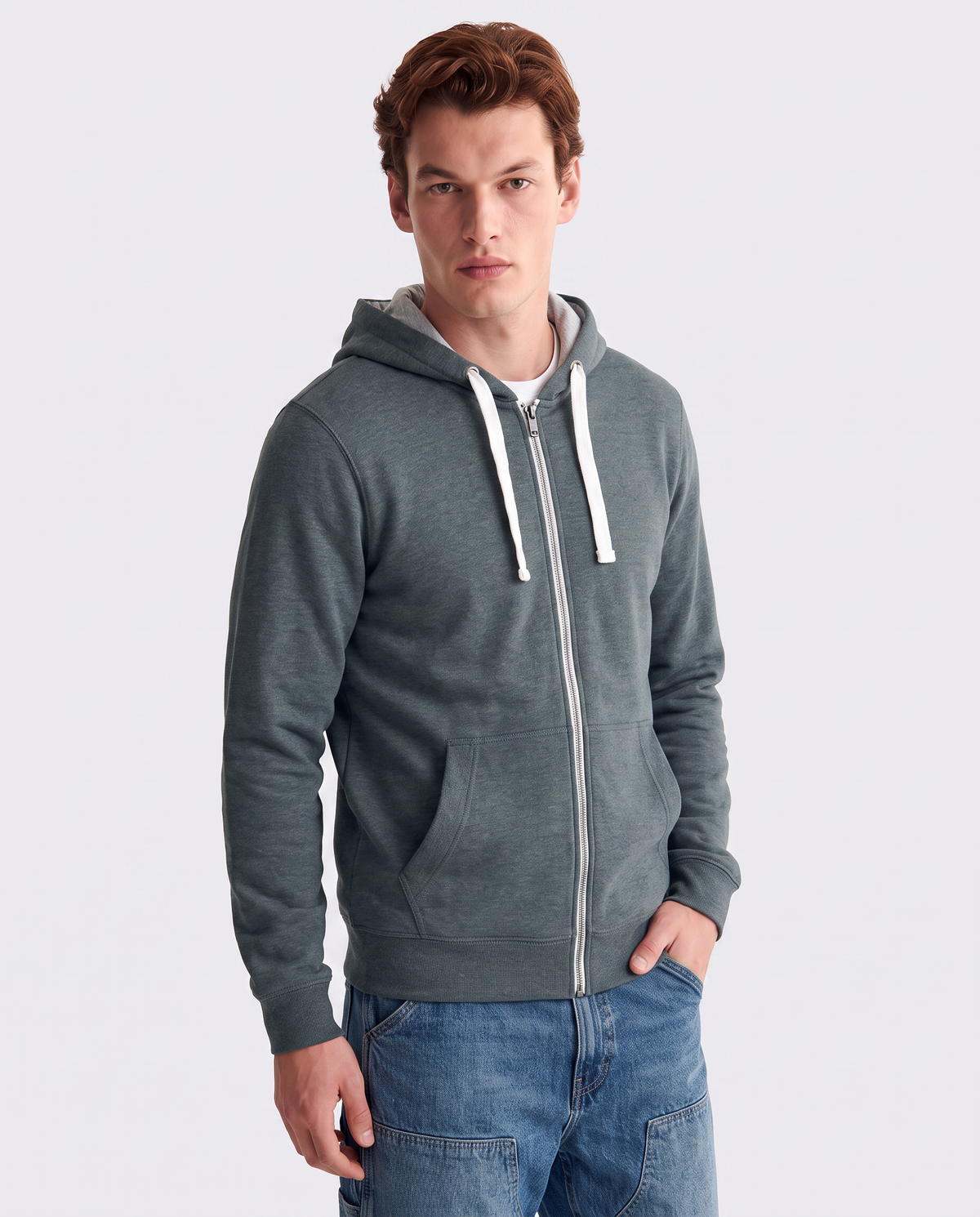 Melange zip-up hoodie - Green