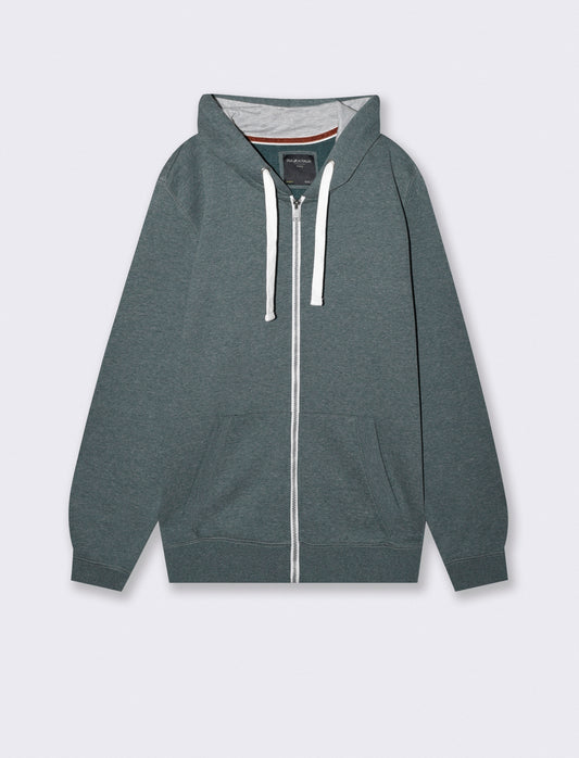 Felpa con cappuccio e cerniera melange - Verde scuro