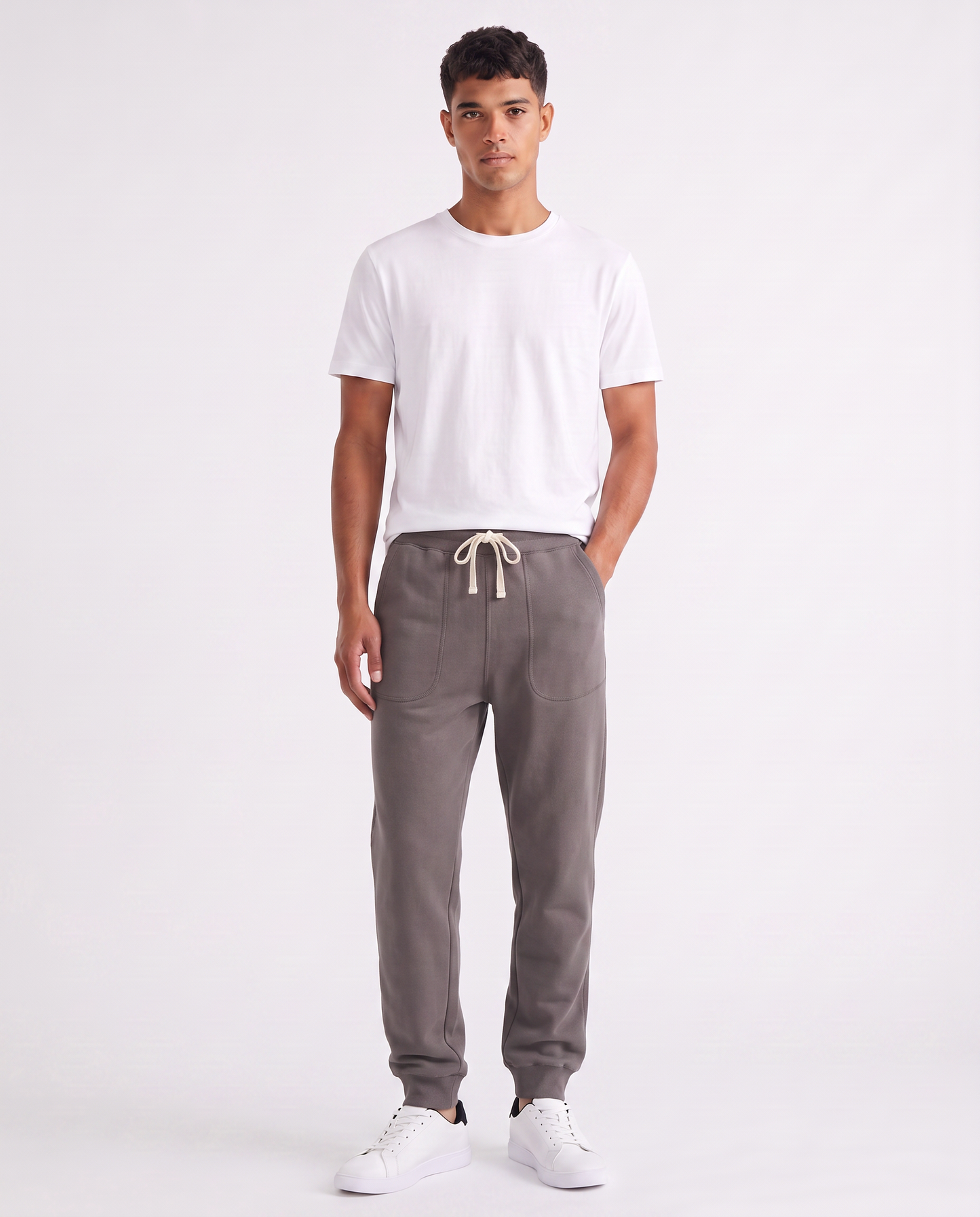 Pantaloni Baggy Fit in Felpa Misto Cotone - Grigio