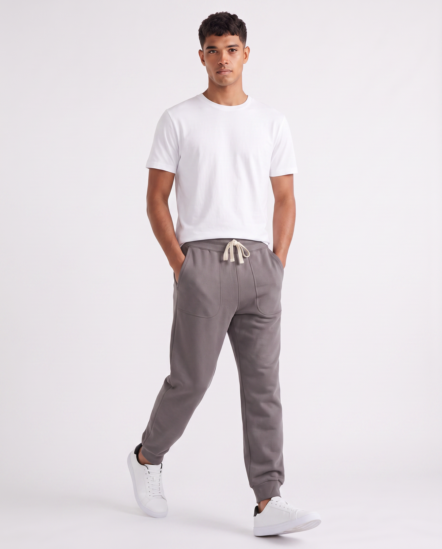 Pantaloni Baggy Fit in Felpa Misto Cotone - Grigio