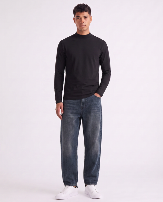 T-shirt lupetto maniche lunghe slim fit - Nero