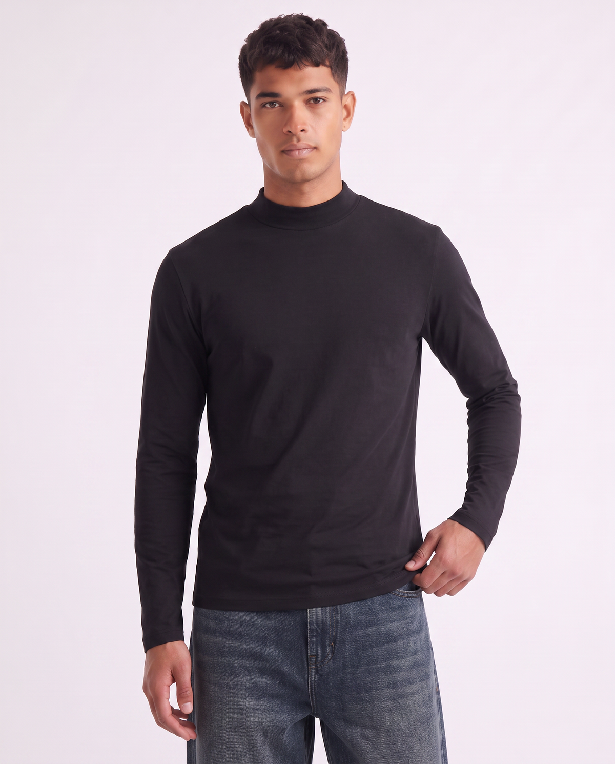 Long sleeve slim fit turtleneck T-shirt - Black