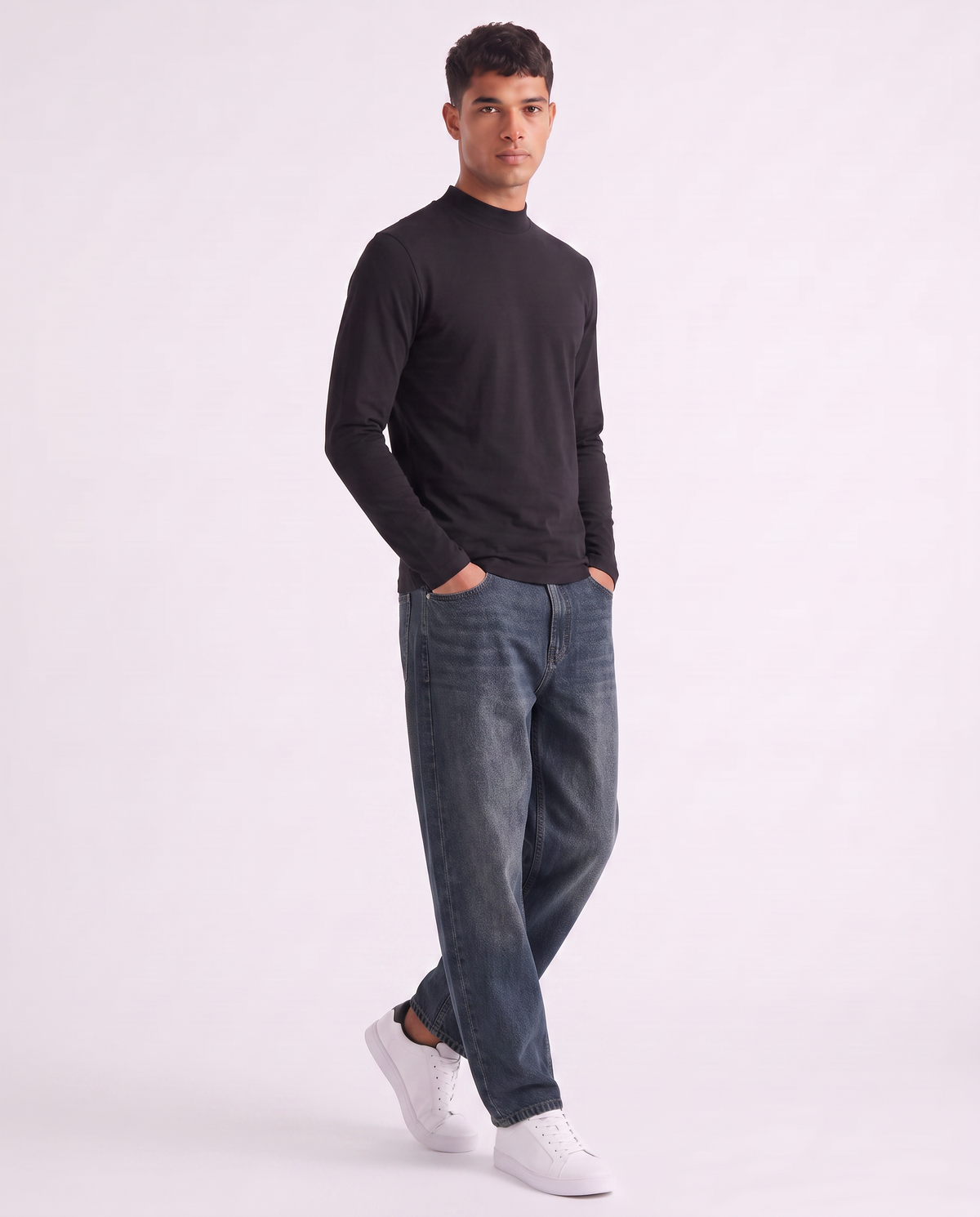 Long sleeve slim fit turtleneck T-shirt - Black