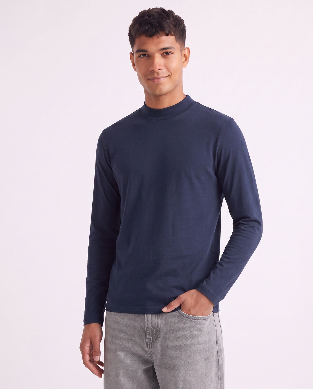 Long sleeve slim fit turtleneck T-shirt - Blue