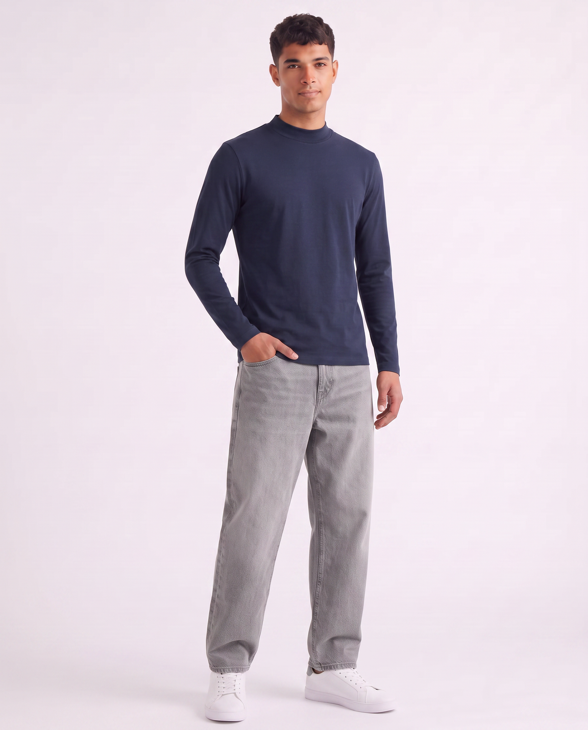 Long sleeve slim fit turtleneck T-shirt - Blue
