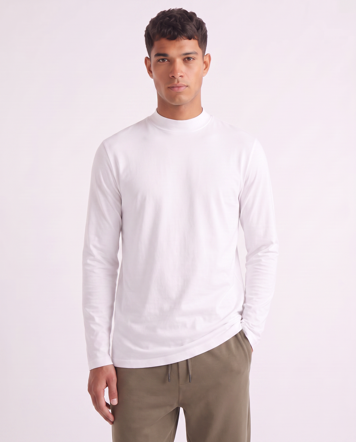 Long sleeve slim fit turtleneck T-shirt - White