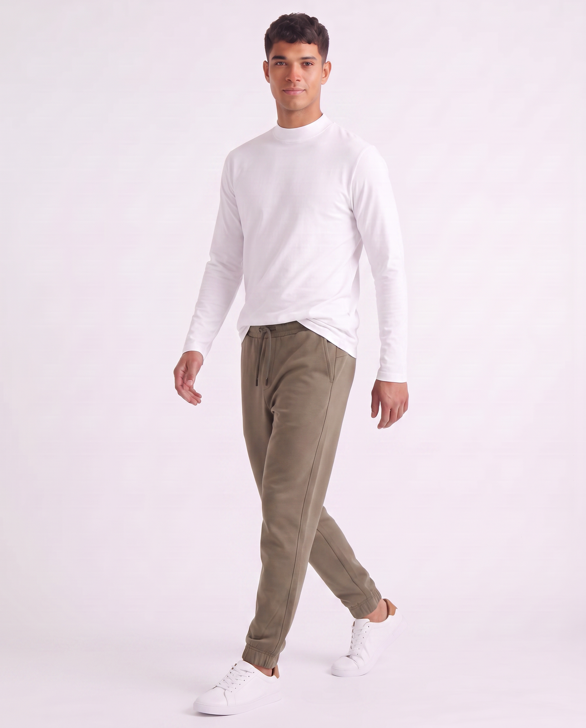 Long sleeve slim fit turtleneck T-shirt - White