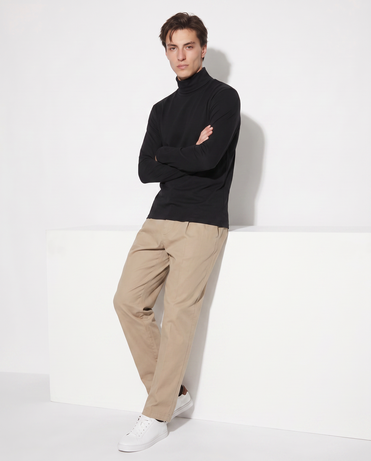 High Neck Slim Fit Long Sleeve T-Shirt - Black