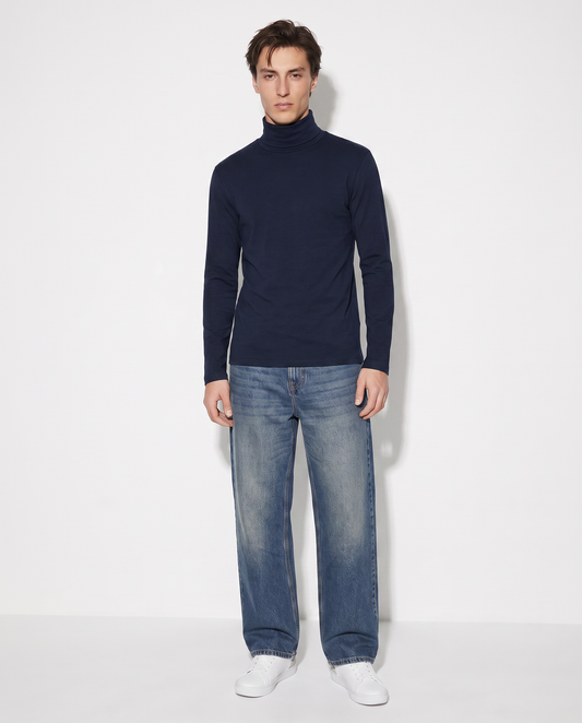 T-Shirt Collo Alto Slim Fit Maniche Lunghe - Blu