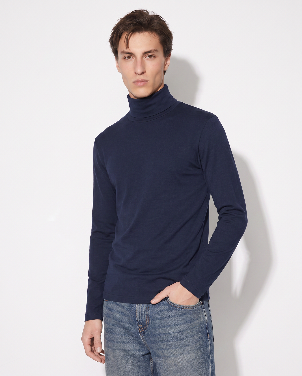 T-Shirt Collo Alto Slim Fit Maniche Lunghe - Blu