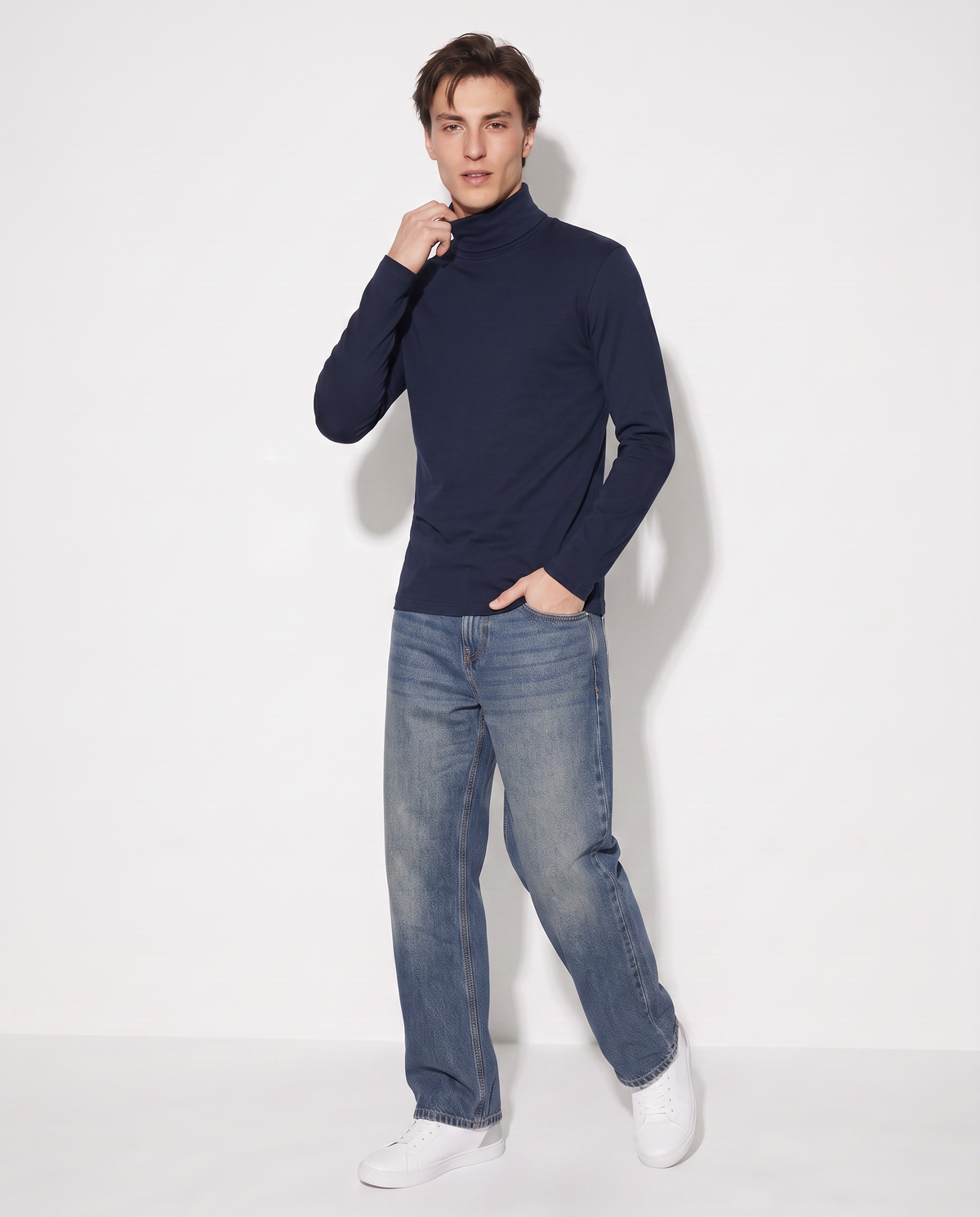 T-Shirt Collo Alto Slim Fit Maniche Lunghe - Blu