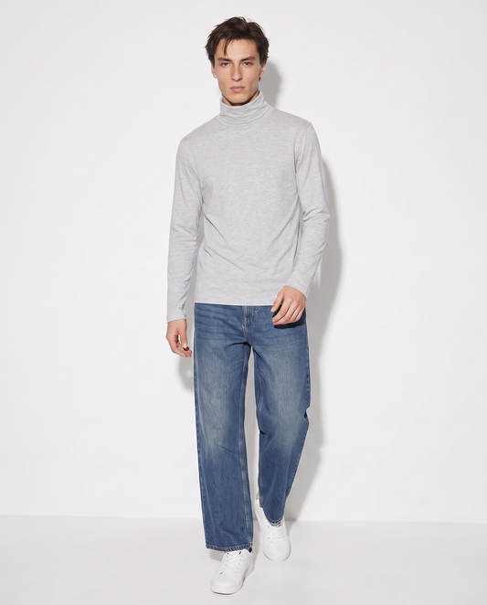 T-Shirt Collo Alto Slim Fit Maniche Lunghe - Grigio mel.