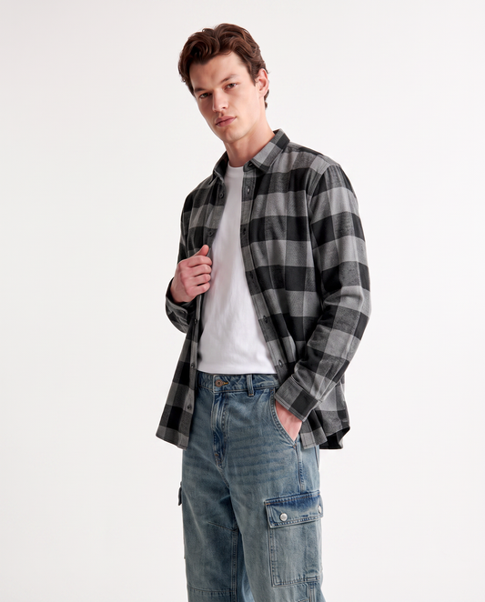 Camicia a quadri in flanella regular fit - Grigio mel.