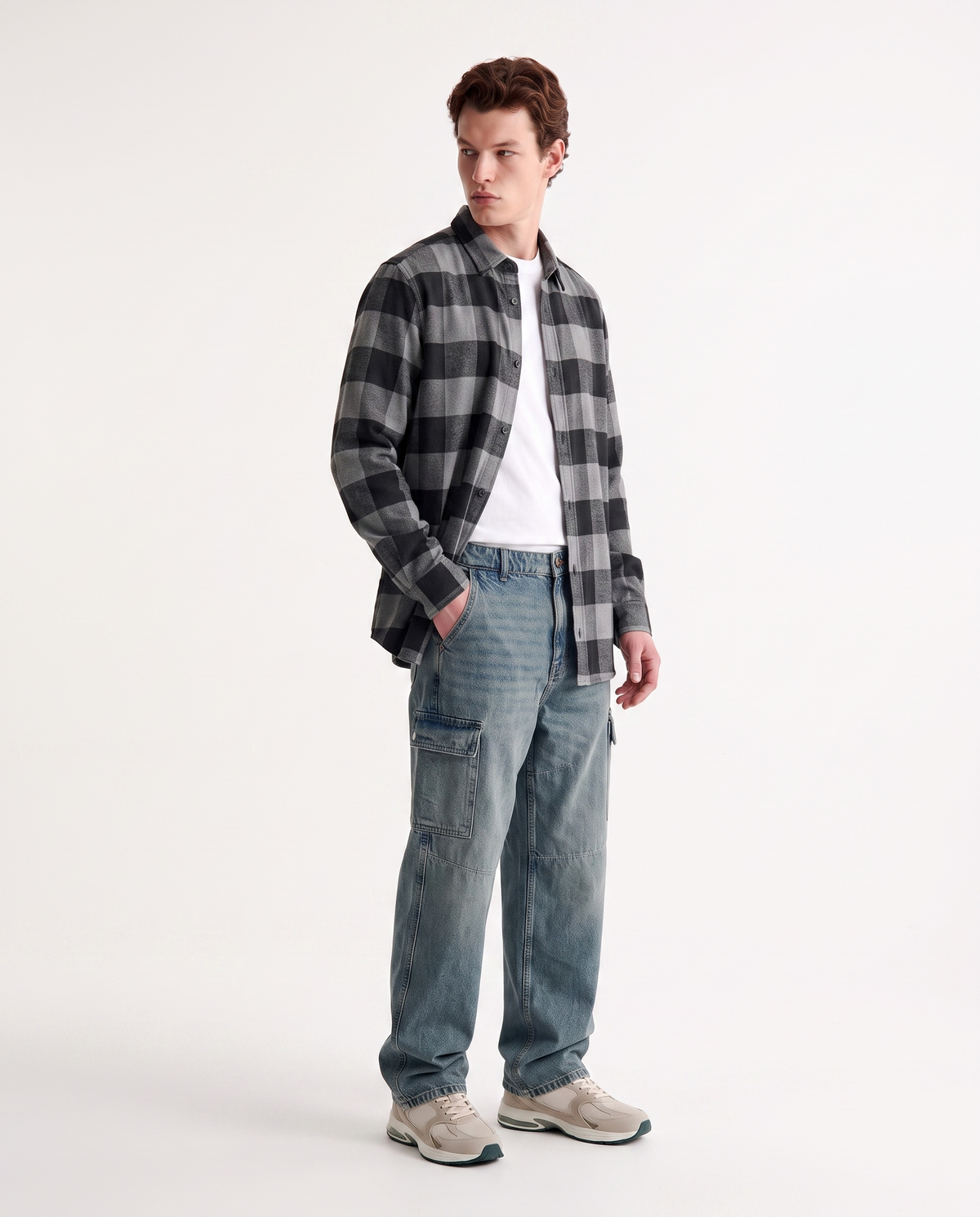 Camicia a quadri in flanella regular fit - Grigio mel.